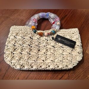 Boho Crochet Straw Bag w/ Colorful Beaded Handle | Kaleidoscope NWT